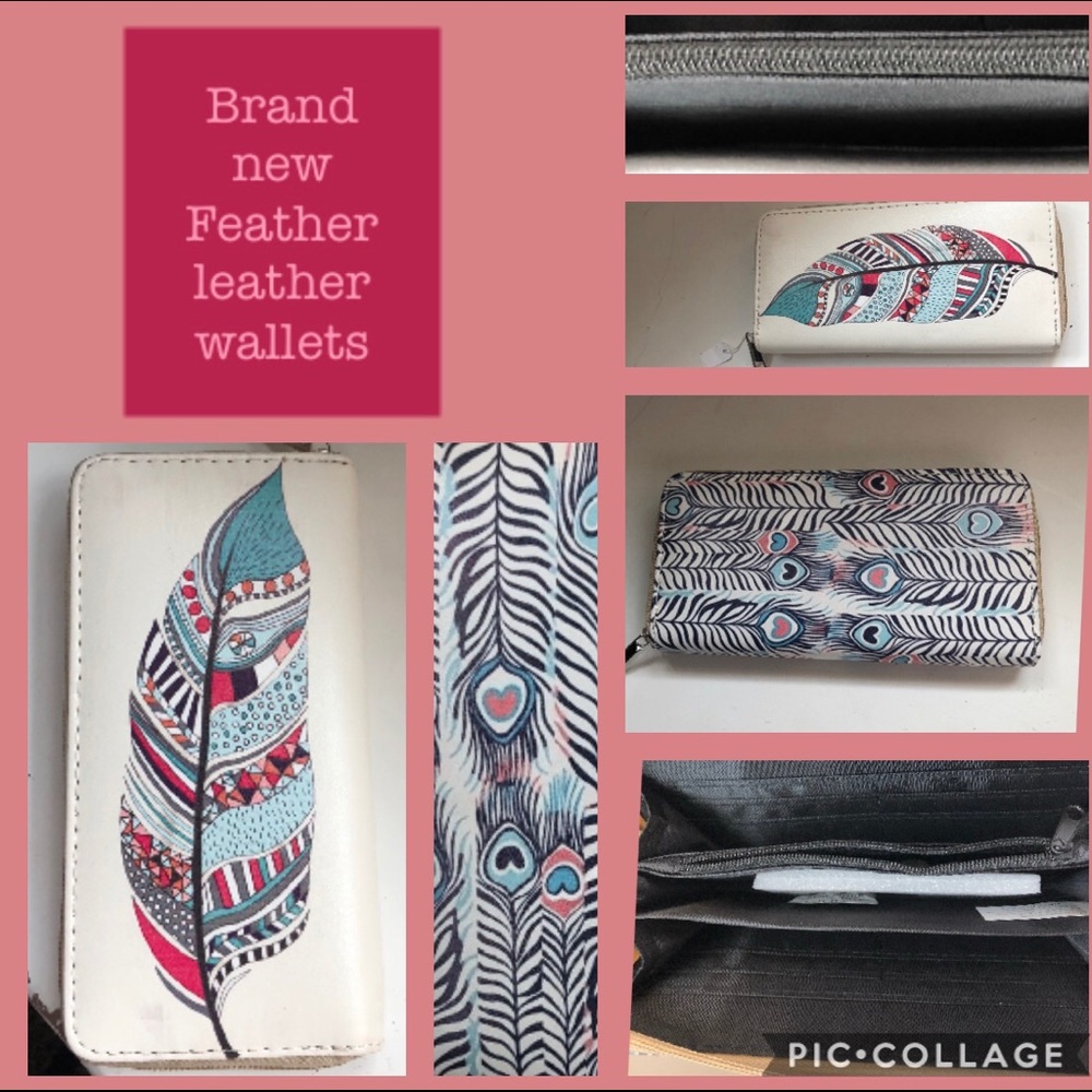 2 Brand new feather leather wallets $25